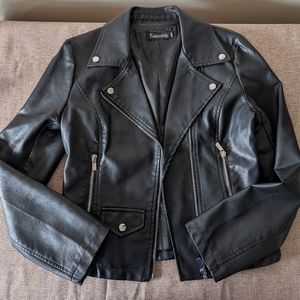 Tanming Women's Faux Leather Moto Biker Short Coat Jacket